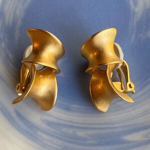 Vintage brushed gold tone Anne Klein Clip On Earrings